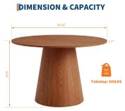 Table à manger en cuir de vachette aspect cuir de vachette - Table à manger avec pied colonne - Diamètre 110 cm - Convient pour 6 personnes - Bois - Montage requis - Couleur 01