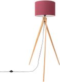 Sollux Lighting Staande lamp NATT met houten driepoot en stoffen kap - Bordeauxrood/natuurlijk hout