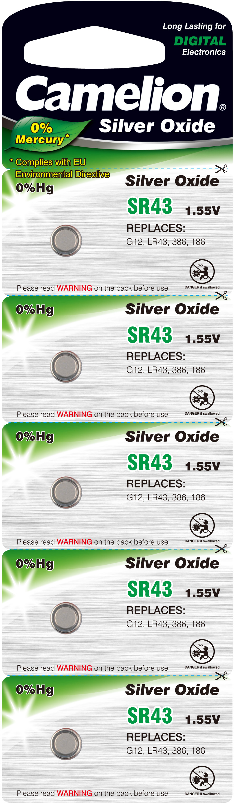 Camelion Batterie SR43 Silber Oxid 5 Stueck