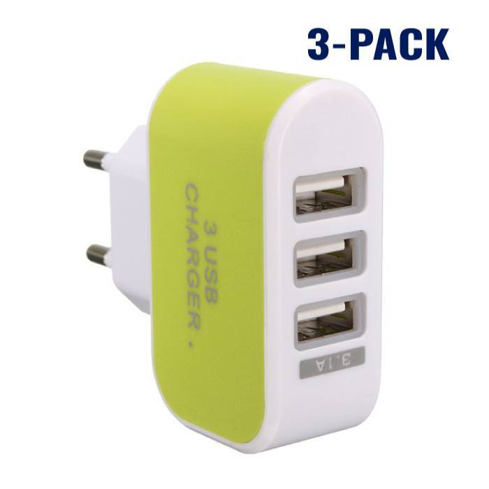 Stuff Certified 3-Pack Triple 3x USB Port iPhone/Android Muur Oplader Wallcharger AC Thuis Groen