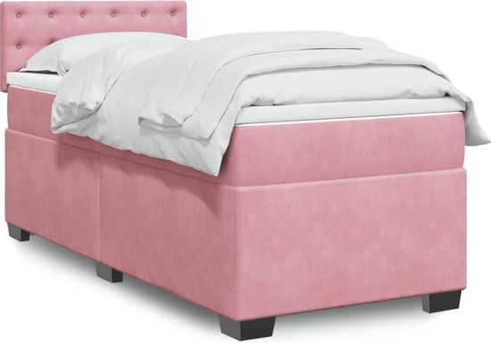 vidaXL Boxspring met matras fluweel roze 90x200 cm