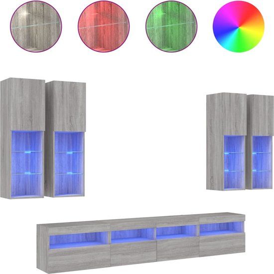 vidaXL 7-delige Tv-wandmeubelset met LED-verlichting grijs sonoma