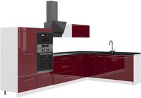 Vicco Hoekkeuken Fame-Line, Bordeauxrode hoogglans/Wit, 347 x 207 cm