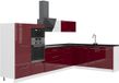Vicco Hoekkeuken Fame-Line, Bordeauxrode hoogglans/Wit, 347 x 207 cm