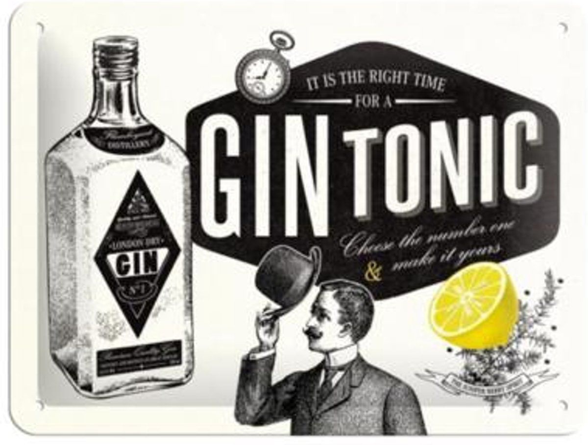 Nostalgic Art Gin Tonic Wandbord - Metaal - 15 x 20 cm