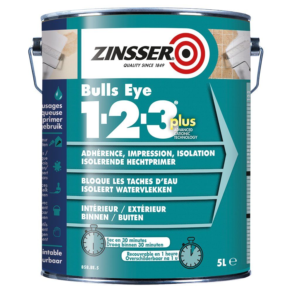 Zinsser Bulls Eye 1-2-3 Plus zijdeglans grondverf wit 5L