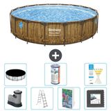 Bestway Rond Power Steel Swim Vista Zwembad - Houtprint - 549 x 122 - Inclusief Pomp - Ladder - Afdekzeil - Filter - Vloertegels - 8-delig
