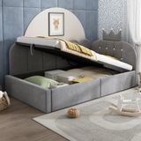 OKWISH Daybed 90x190 cm - Espace de rangement hydraulique - Forme en L réversible - Velours - Gris - Sans matelas