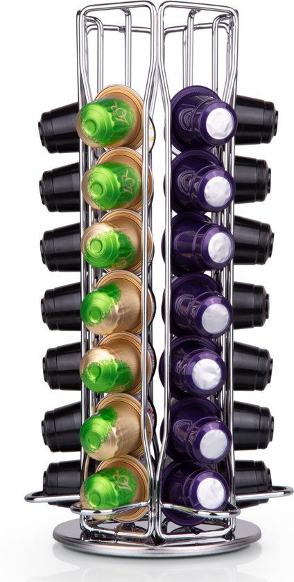 KitchenBrothers Roteerbare Capsule Houder - Cup Dispenser en Standaard - 42 Capsules - RVS - Zilver