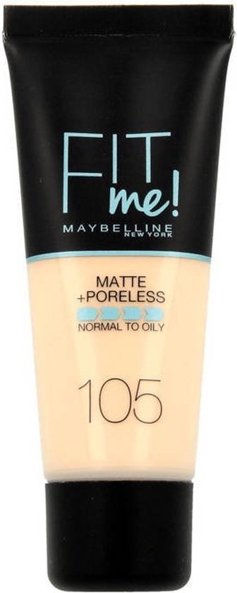 Maybelline Fit Me Matte + Poreless Foundation - 105 Natural Ivory - Medium Dekkende Foundation met Matte Finish voor de Normale tot Vette Huid - 30 ml