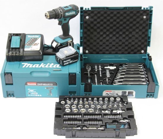 Makita DHP482JX13 Accu Klop-/Schroefboormachine 18V Body in Mbox incl. 120-delige Gereedschapsset