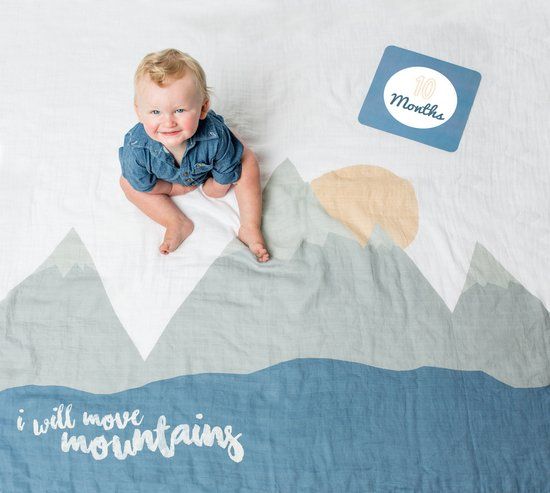 Lulujo Baby's First Year - swaddle & cards - I will move mountains - wit/blauw/groen