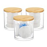 Relaxdays Opbergdozen voor wattenstaafjes van acryl en bamboe, transparant, 3 stuks