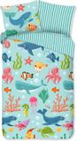 Good Morning dekbedovertrek zeedieren - 1 persoons 140x200/220 cm - Aqua - 100% Katoen renforcé