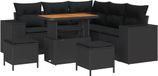 vidaXL Ensemble de banc de jardin 8 pièces 7 places noir polyrattan