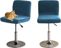 Merkloos SnelShoppen Bar Stool Chair Cover met Rugleuning, Elastische Fluwelen Barkrukhoezen, Verwijderbare Lage Rugleuning, Blauw, 2 Stuks