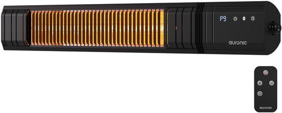 Auronic Terrasverwarmer - Infrarood Verwarming - Touch Display - 15m2 - IP65 - Elektrische Heater - 2500W - Afstandsbediening - 9 Standen - Zwart