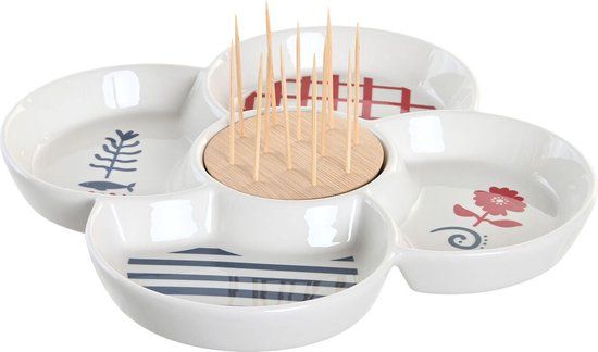 DKD Home Decor Appetizer Set - Red, Blue, White Ceramic Mediterranean Houses (22 x 22 x 7 cm)