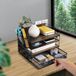 Unyqoos® Organisateur de bureau, 4 couches – Bois et métal vintage, avec 4 bacs à dossiers empilables, un tiroir coulissant, 2 pots à crayons, convient au format A4, idéal pour le bureau et la maison
