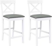vidaXL Tabourets de bar avec coussins 2 pièces blanc bois massif caoutchouc