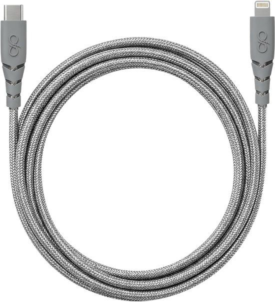 FORCE CASE Ultraversterkte USB C/Lightning-kabel 3m - 3A, Grijs