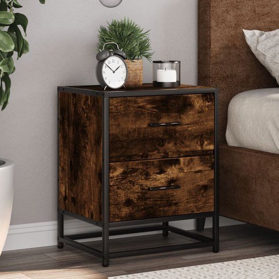 vidaXL Nachtkastje - 40x31x50 cm - Bewerkt Hout - Gerookt Eikenkleurig