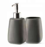KADAX 2-delige badkamerset van keramiek, badaccessoires, badkameraccessoires, zeepdispenser, badkamerbeker, zeepschaal en wc-borstel (beker en dispenser antraciet), K8180, Beker & Spander Antraci