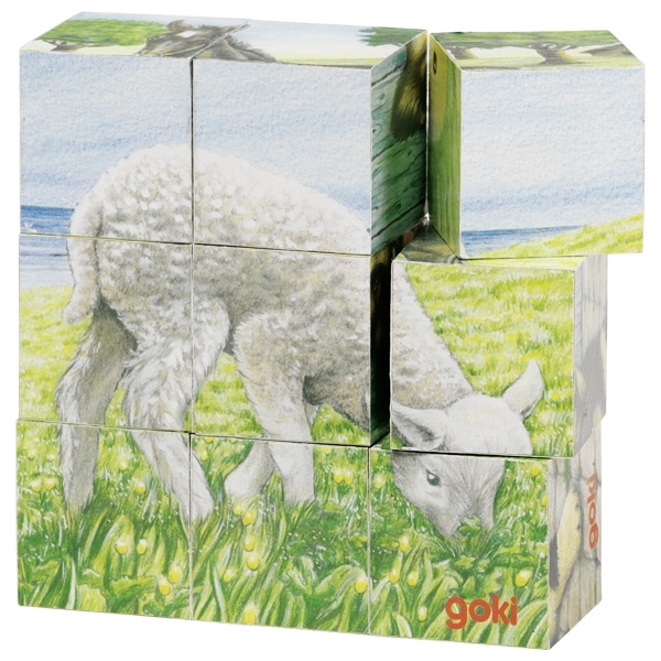 Goki Farm animals, cube puzzle