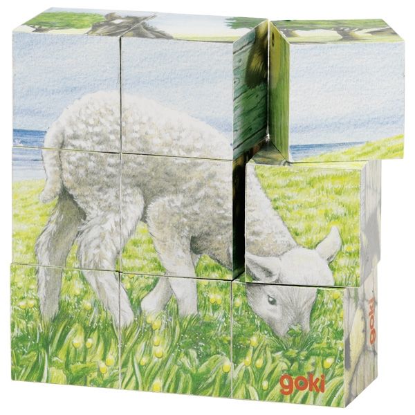 Goki Farm Animals Cube Puzzle - Wooden Puzzle for Kids - 3+ Years