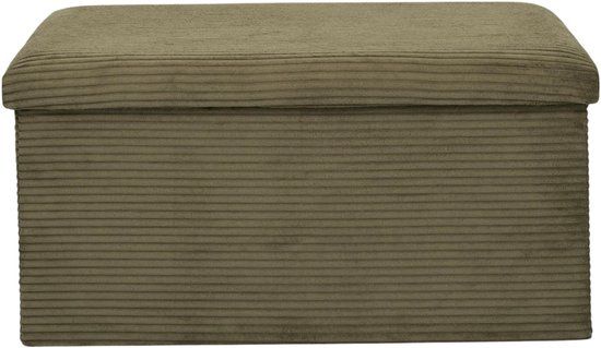 Home Deco Factory Poef/hocker opvouwbaar - rib design - opbergbox - groen - polyester/mdf - 76 x 38 cm