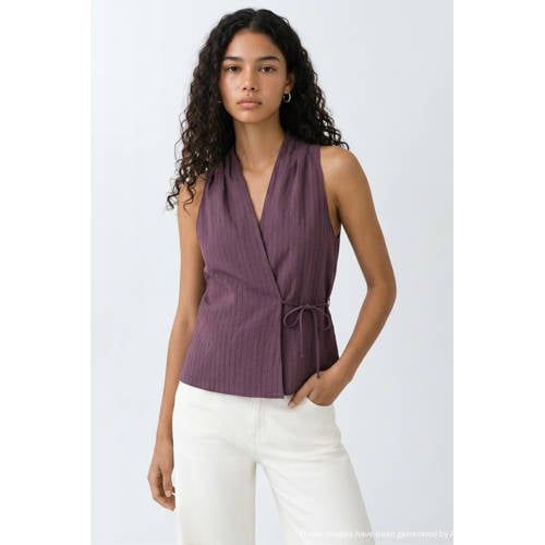 MANGO TEEN gestreepte overslagtop - aubergine