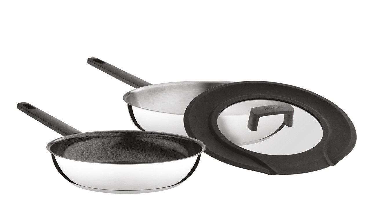 BergHOFF Essentials Uqonic Downdraft Frying Pan Set - 2 Pieces - Stainless Steel - Black