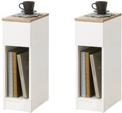 SoBuy Smalle Nachtkastjes Set van 2 - Bijzettafels met Lade en Plank - Wit&Natuur, 20x35x60 cm, FBT111-WNx2