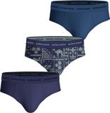 Björn Borg Cotton Stretch brief - heren slips (3-pack) - blauw - print - donkerblauw