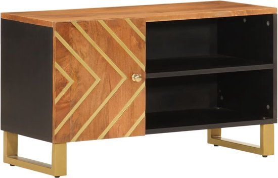 vidaXL Tv-meubel 80x31,5x46 cm massief mangohout bruin en zwart