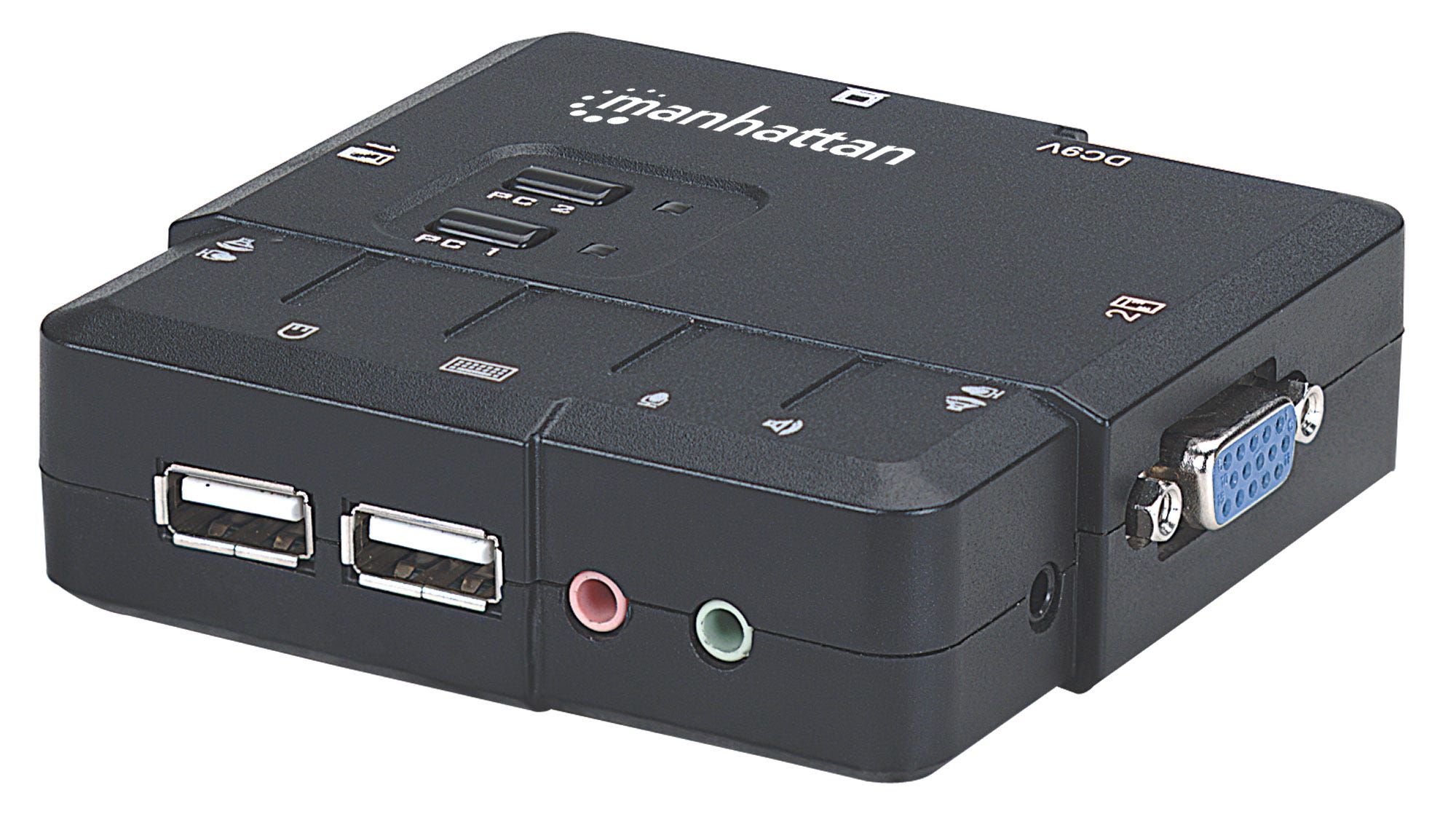 MANHATTAN 2-Port Compact KVM Switch - USB, with Cables and Audio Support - Black