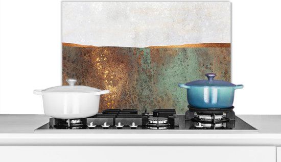 KitchenYeah Spatscherm keuken - Landschap - Goud - Luxe - Abstract - 70x50 cm - Aluminium