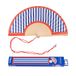 Fisura - Houten waaier met rode en blauwe gestreepte print. Modieus en kleurrijk accessoire, originele zakventilator met haak inbegrepen. Afmetingen: 42,5 x 23 cm