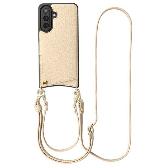 Selencia Hoesje - Geschikt voor Samsung Galaxy A57 (5G) - Backcover met koord en pashouder - Beige