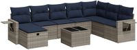 vidaXL 9-delige Loungeset met Kussens Poly Rattan Grijs