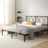 Zinus Bed Elias 135 x 190 cm - Modern Metaal Frame met Hoofdeinde - 30 cm Hoogte - Metalen Latten - Eenvoudige Montage - Opbergruimte - Zwart
