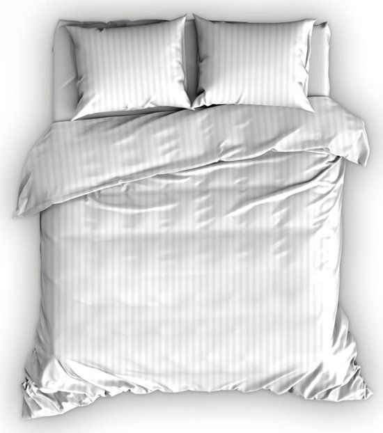Satin d'Or dekbedovertrek Streep Wit - 240x200/220