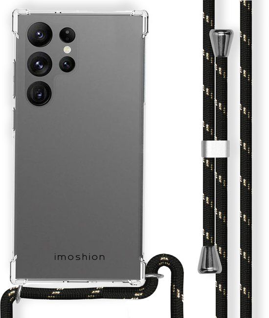 imoshion Hoesje - Geschikt voor Samsung Galaxy S23 Ultra - Backcover met koord - Zwart & Goud