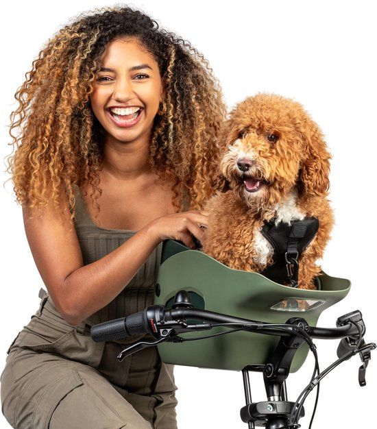 Akvis Kvisp® - Fietsmand voor Honden Voorop - Forest Green - M Harnas - Voor honden tot 12kg - Ook geschikt voor Elektrische Fietsen - Hondenmand Fiets - Veiligheid Voorop - Bekroond ontwerp