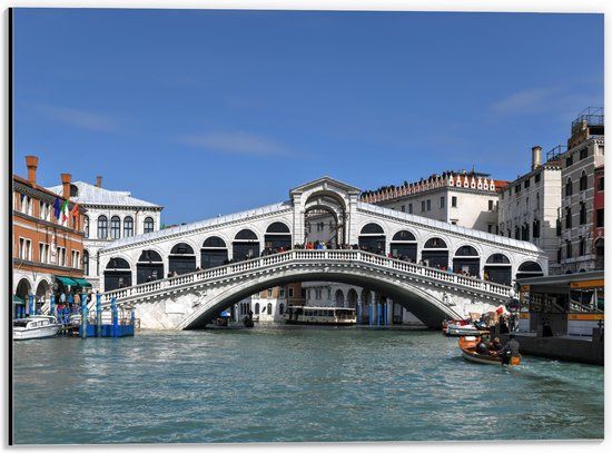 Merkloos / Sans marque Dibond - Blauwe Lucht boven Rialto Brug in Venetië, Italië - 40x30 cm Foto op Aluminium