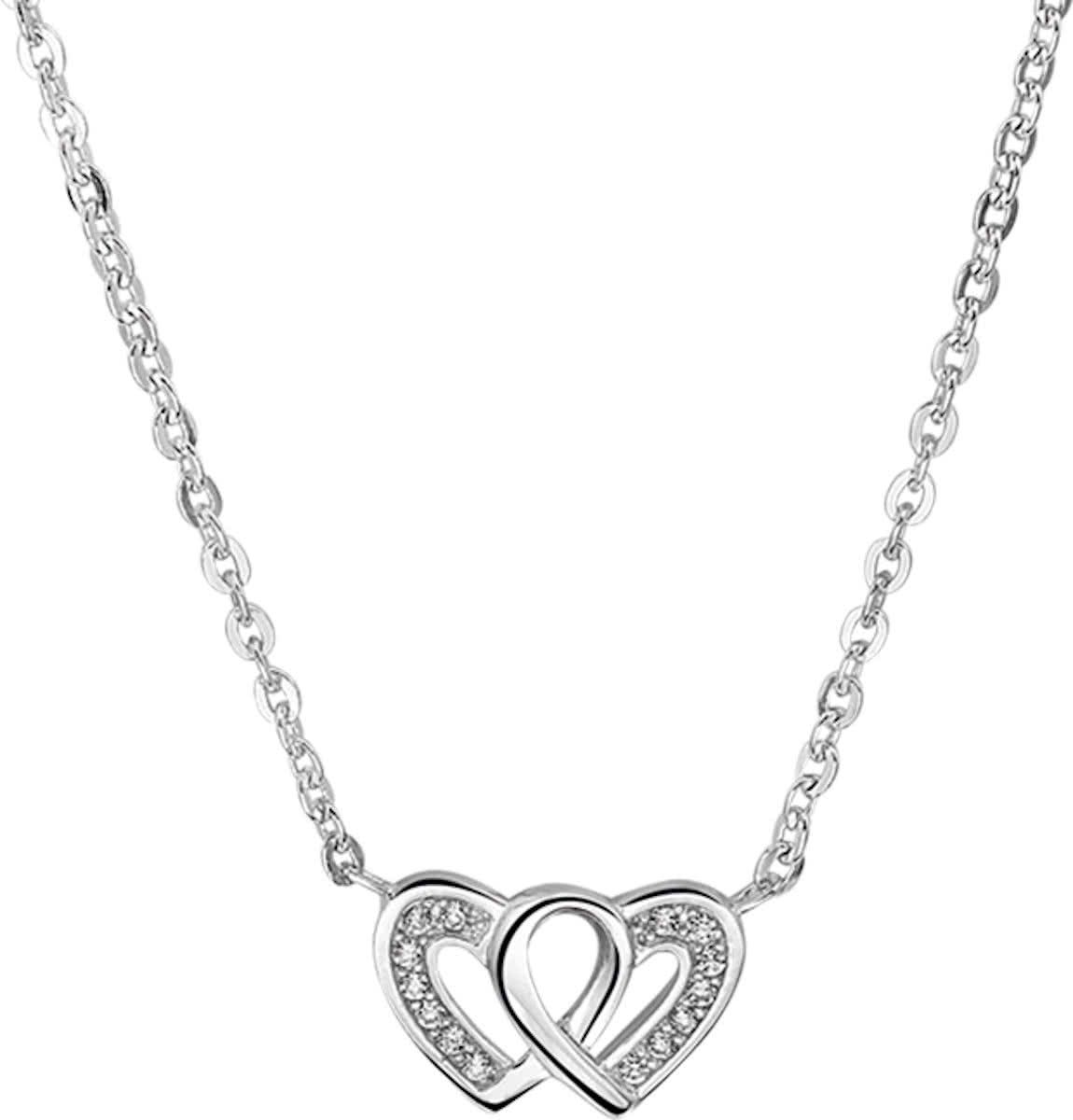 The Jewelry Collection Panda The Jewelry Collection Ketting Hart En Zirkonia 1,7 mm 41 + 4 cm - Zilver Gerhodineerd