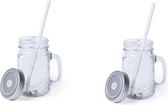 Bellatio Design Mason Jar Drinkfles - 500ml - Grijs - 2 stuks