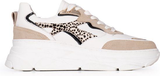 PS Poelman JANA Dames Sneakers - Beige met combinatie