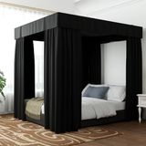 Hvqic Zwarte hemelgordijnen - 4 hoekpalen bedgordijnen kingsize bedgordijnen lichtdichte gordijnen bedluifel voor volwassenen en meisjes slaapkamerdecoratie (kingsize, zwart)