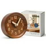 Driini Houten analoge bureauklok - 4,3 inch decoratieve dennenhouten klok, ontwerp zonder tik - gemakkelijk af te lezen stille veegmantel klok - stille tafelklokken met houten behuizing, handen en